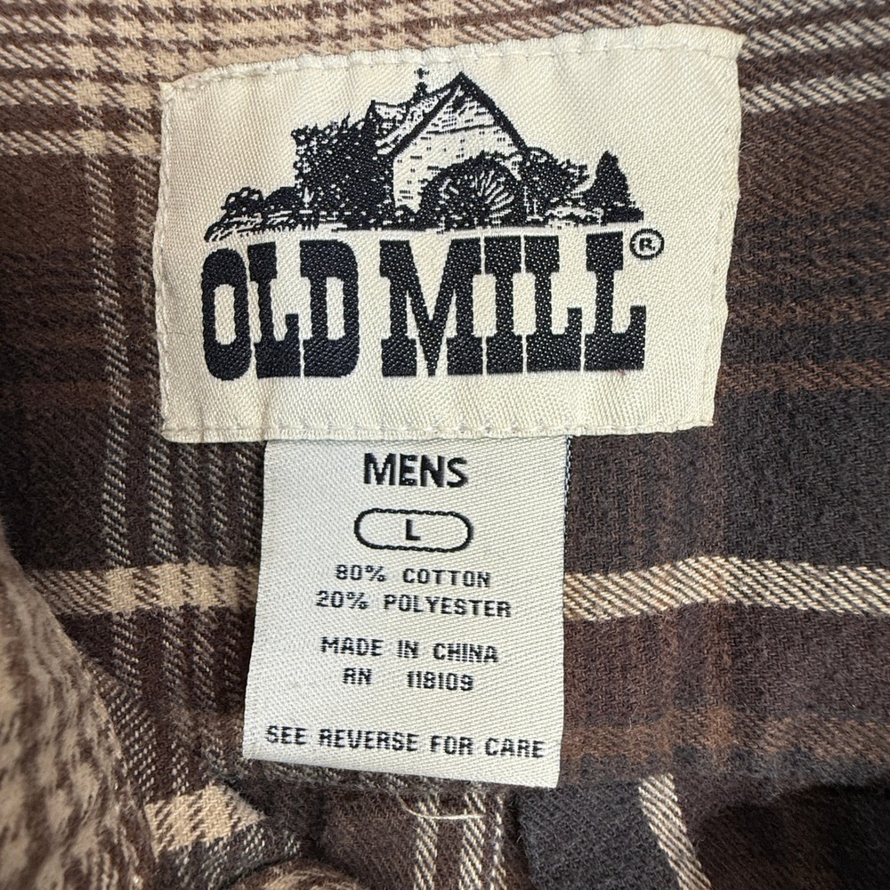 Old Mill Mens Size Large Plaid Flannel Button Down Long Sleeve Cotton Blend - Picture 3 of 10